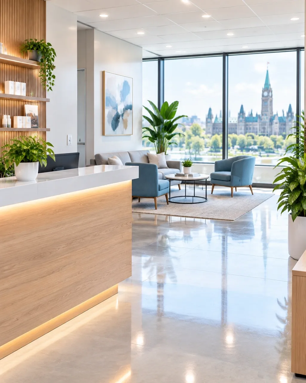 Spotless light commercial reception and coworking space